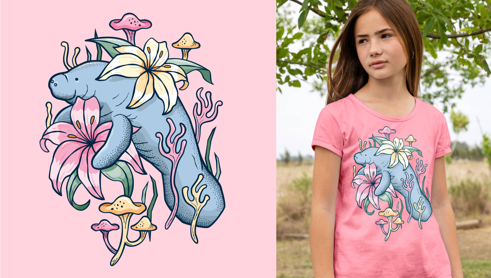 Manatee floral illustration