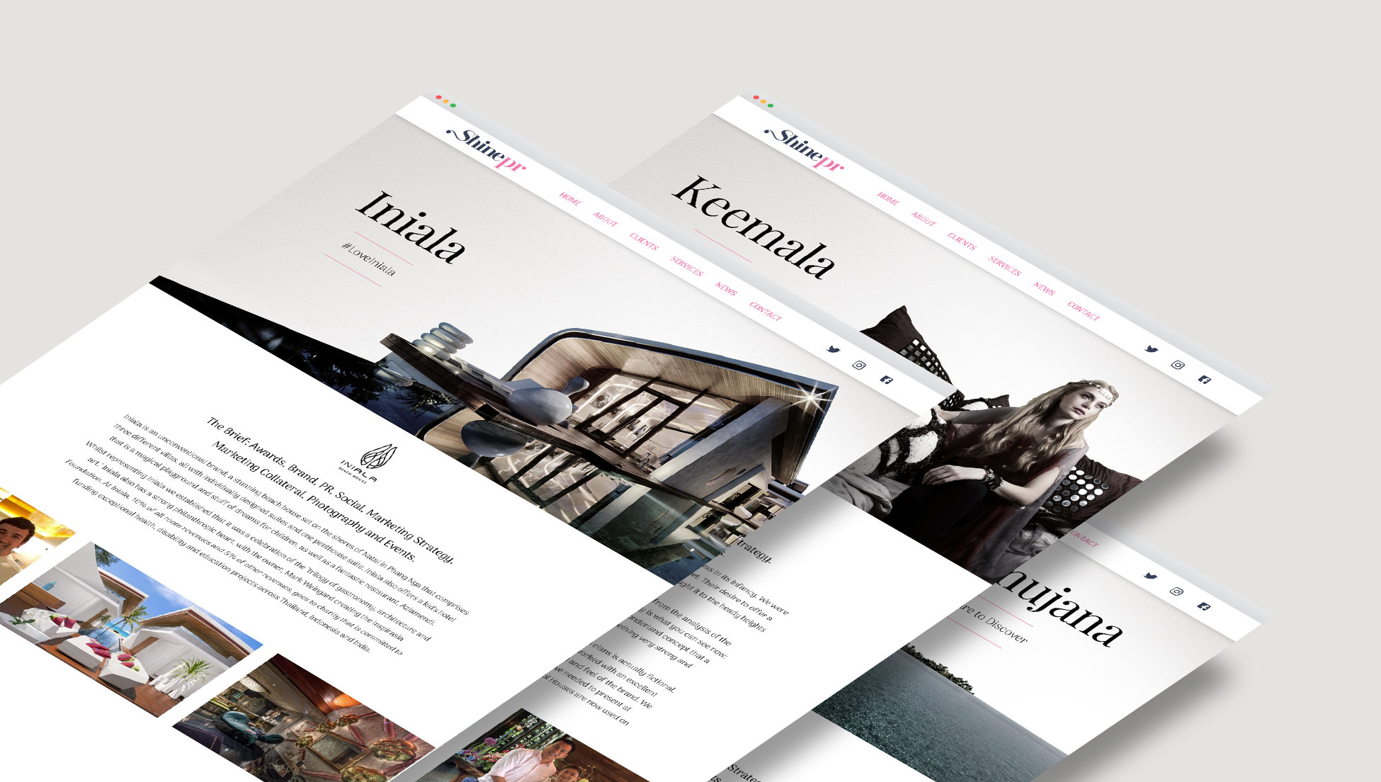 Shine PR website pages